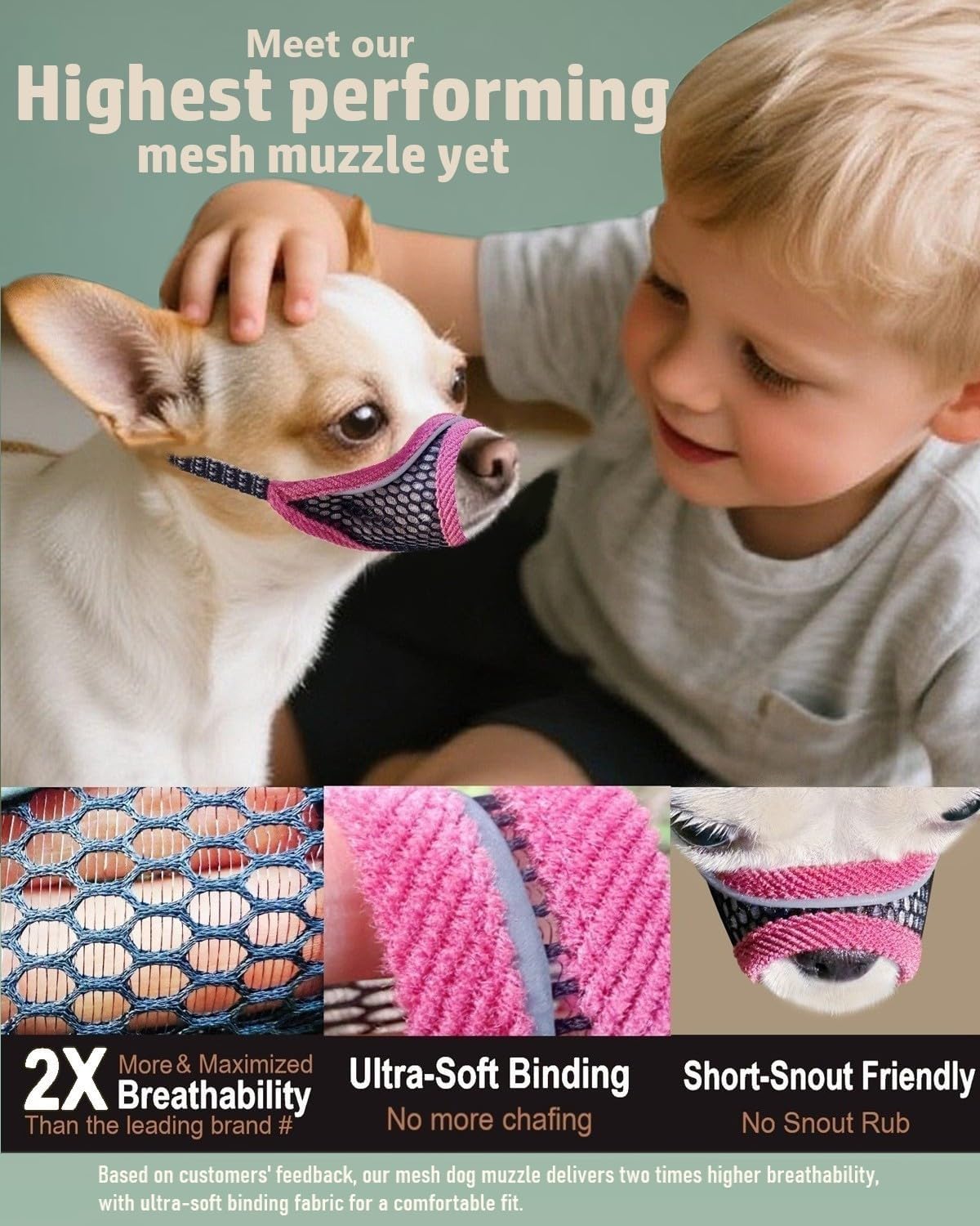 Dog Muzzle, Soft Mesh Muzzles for Small Dogs - Cherry Red / XS-Snout (5.0"- 5.3") - image 2