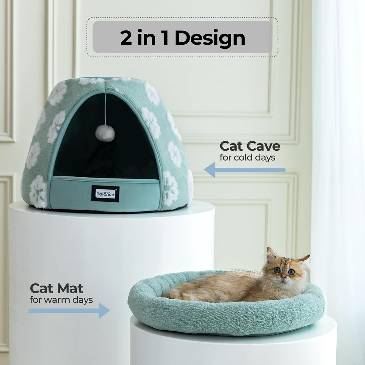 BALANCE Cat Beds for Indoor Cats - 21"L x 21"W x 16"Th / Green - image 4