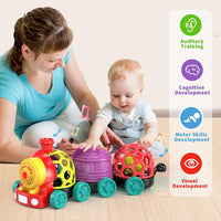 MOONTOY Baby Toy Train, Infant Soft Cars Toy for 6-12 Month Boy Gifts, Musical Push Go Train Toys - Red - image 3