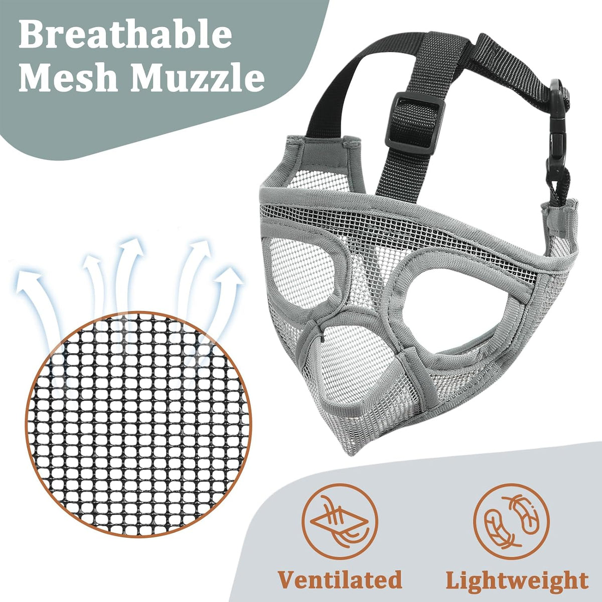 Mesh Short Snout Dog Muzzle with Anti-Eating Design for Frenchie – Essentials for Dogs - Grey / L [Head Cir: 20.5"-23"] - image 3