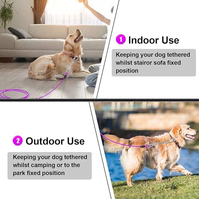 Jenico Dog Tie Out Cable, 10/15/20/30/40/50/70/100/150FT Runner Cable with Swivel Hook and Shock Spring, Yard and Camping Dog Leash Run Tether, Small to Medium Pets Up to 500 LBS
