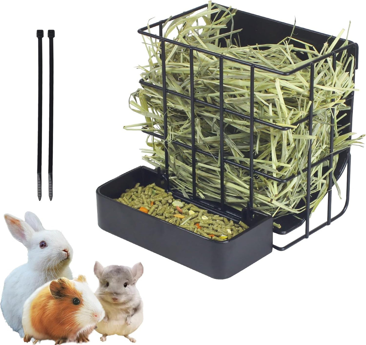 2PCS Rabbit Hay Feeder Guinea Pig Hay Feeder with Heavy-Duty Metal - 1 piece Small / Black