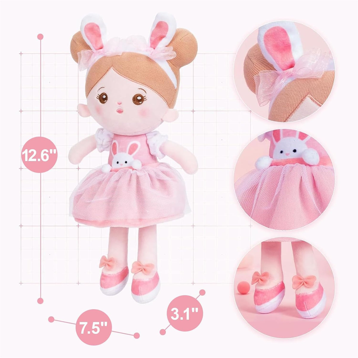 OUOZZZ Soft Baby Doll 12.6" Yellow Bee Dress Snuggle Buddy Doll – Fun for Kids & Family - A-abby01 Rabbit - image 4