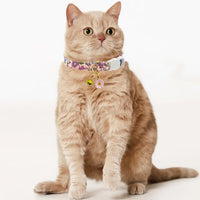 2 Pack Cotton Breakaway Cat Collars Set with Bell and Flower Pendant - beige+dark pink - image 4