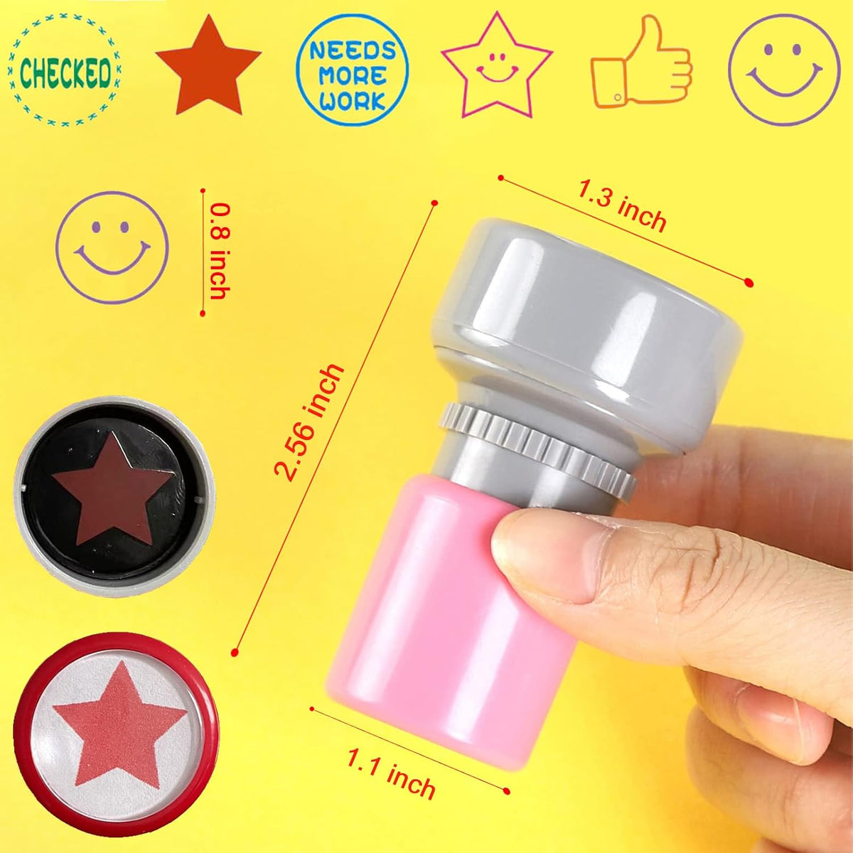 YQBOOM six round self-inking red teacher grading stamps with caps - view 3