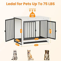 Dog Crate Furniture, Dog Crate End Table for Medium and Large Dogs,Wooden Cage Kennel Furniture Indoor, Modern Dog Crate with Multi-Purpose Removable Tray, Double-Doors Dog Furniture, White