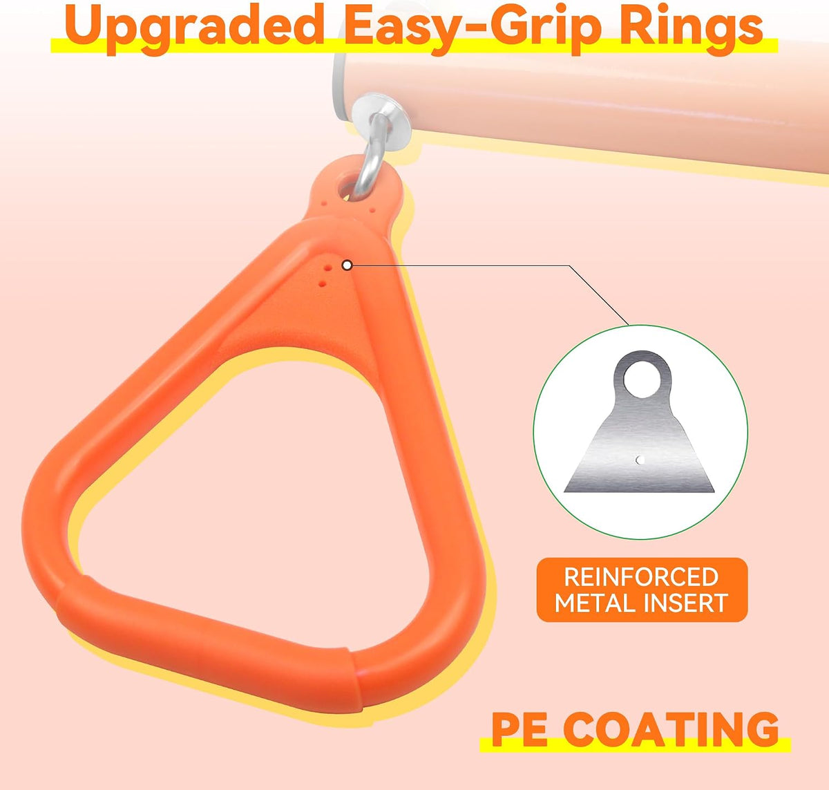 Take Me Away 18'' Trapeze Swing Bar Rings 48'' Heavy Duty Plastic - Orange - image 4