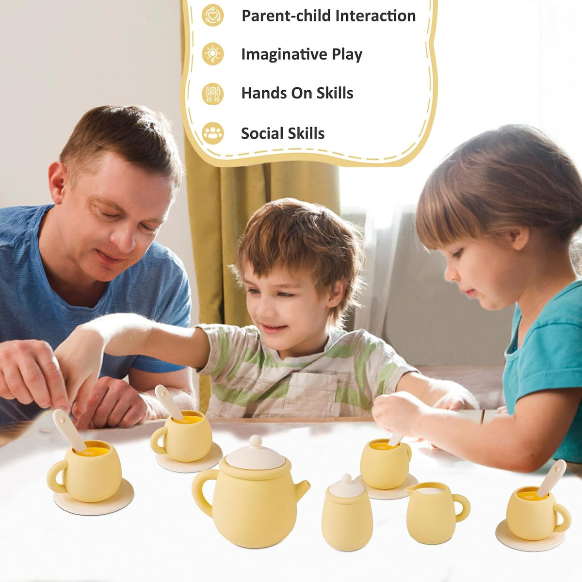 MCGMITT Silicone Tea Party Set, Toy Tea Set for Toddlers Kids - Yellow - image 3