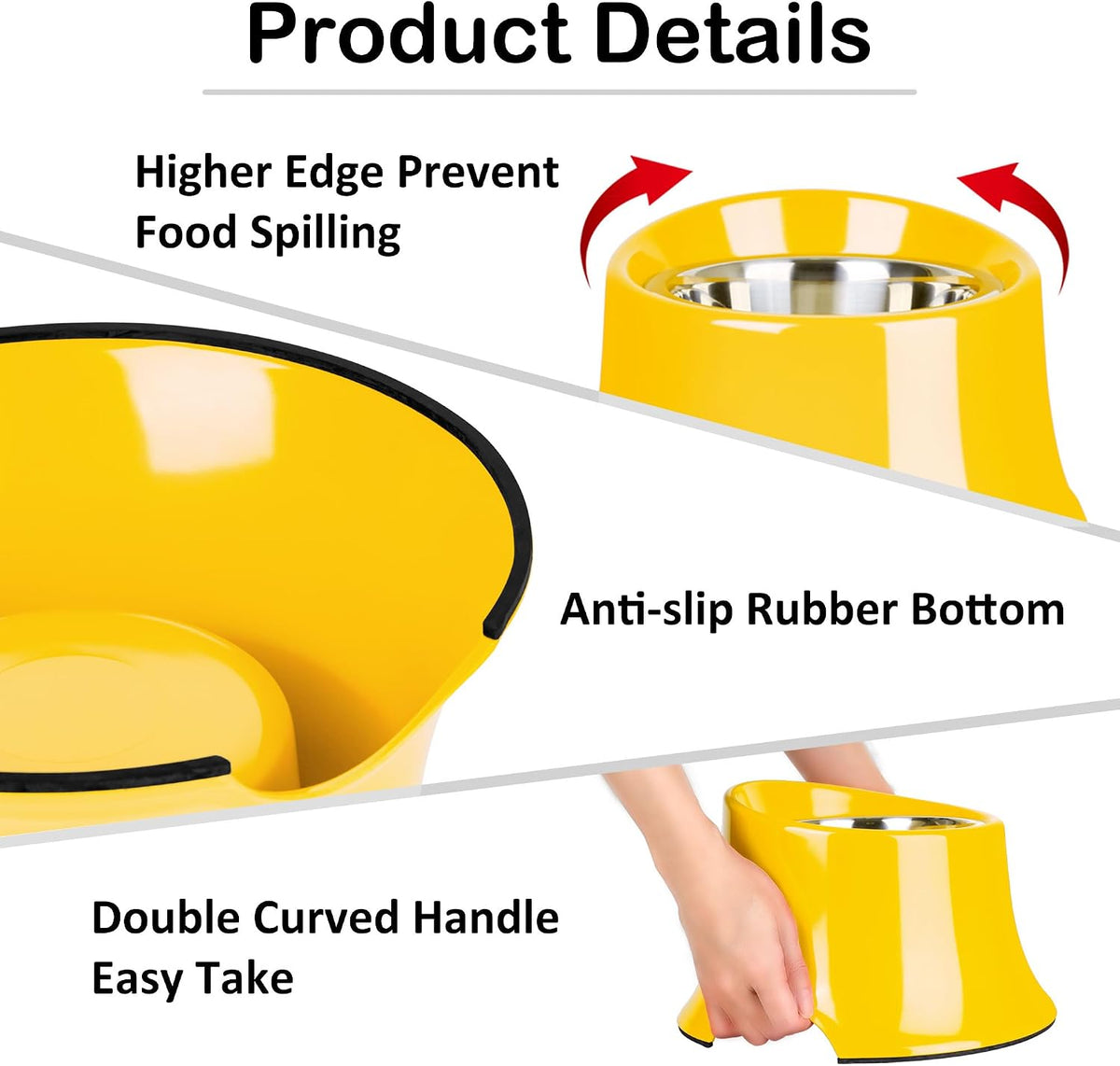 Tilted Elevated Dog Bowls Non-Slip & Non-Spill Pet Feeder - L/3 Cup / Yellow - image 4