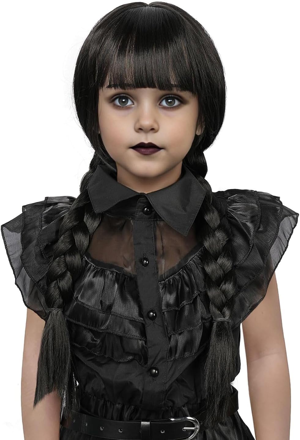 MUPUL kids long black braided wig with bangs for Halloween costumes - view 24