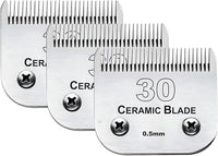 3PCS 30 Blades Dog Grooming Clipper Blades Compatible with Andis Pet Clipper/Oster A5/Wahl KM Series Dog Clipper,Ceramic Blade & Stainless Steel Blade