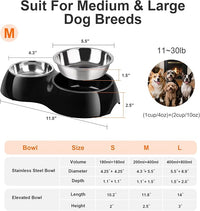 Double Dog Bowls Set – Non-Slip Pet Food & Water Dishes with Resin Stand, Includes Small (1 Cup) & Medium (2 Cups) Bowls – Ideal for Puppies, Cats, and Medium Dogs –Black