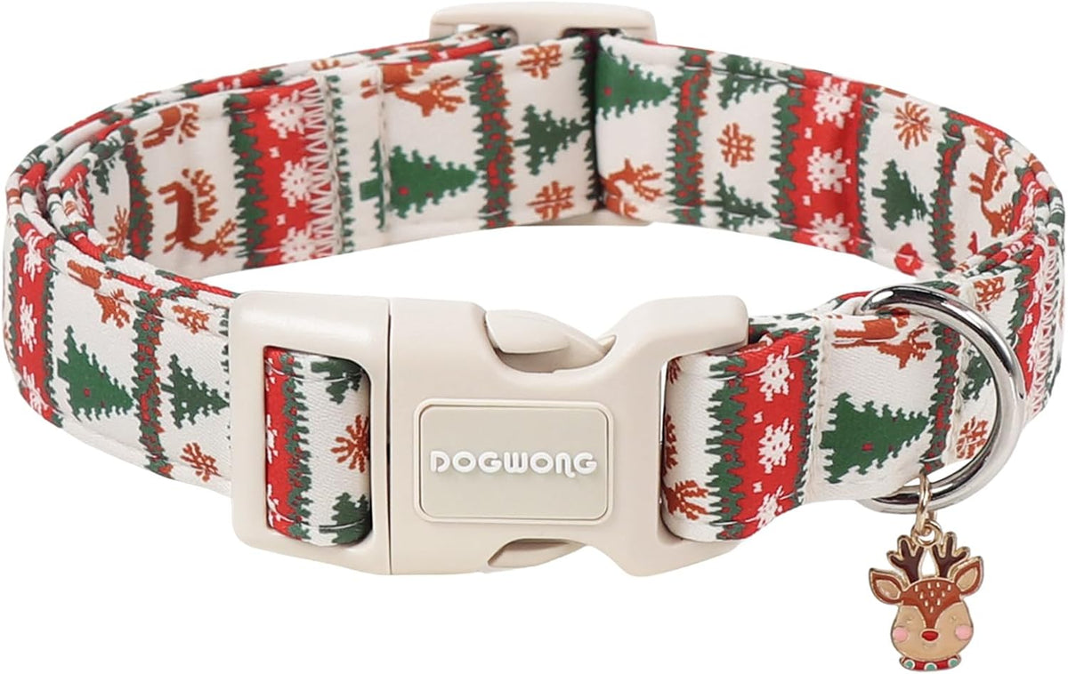 PU Leather Dog Collars for Small Dogs - Z: Fair Isle Xmas / Large (Pack of 1)