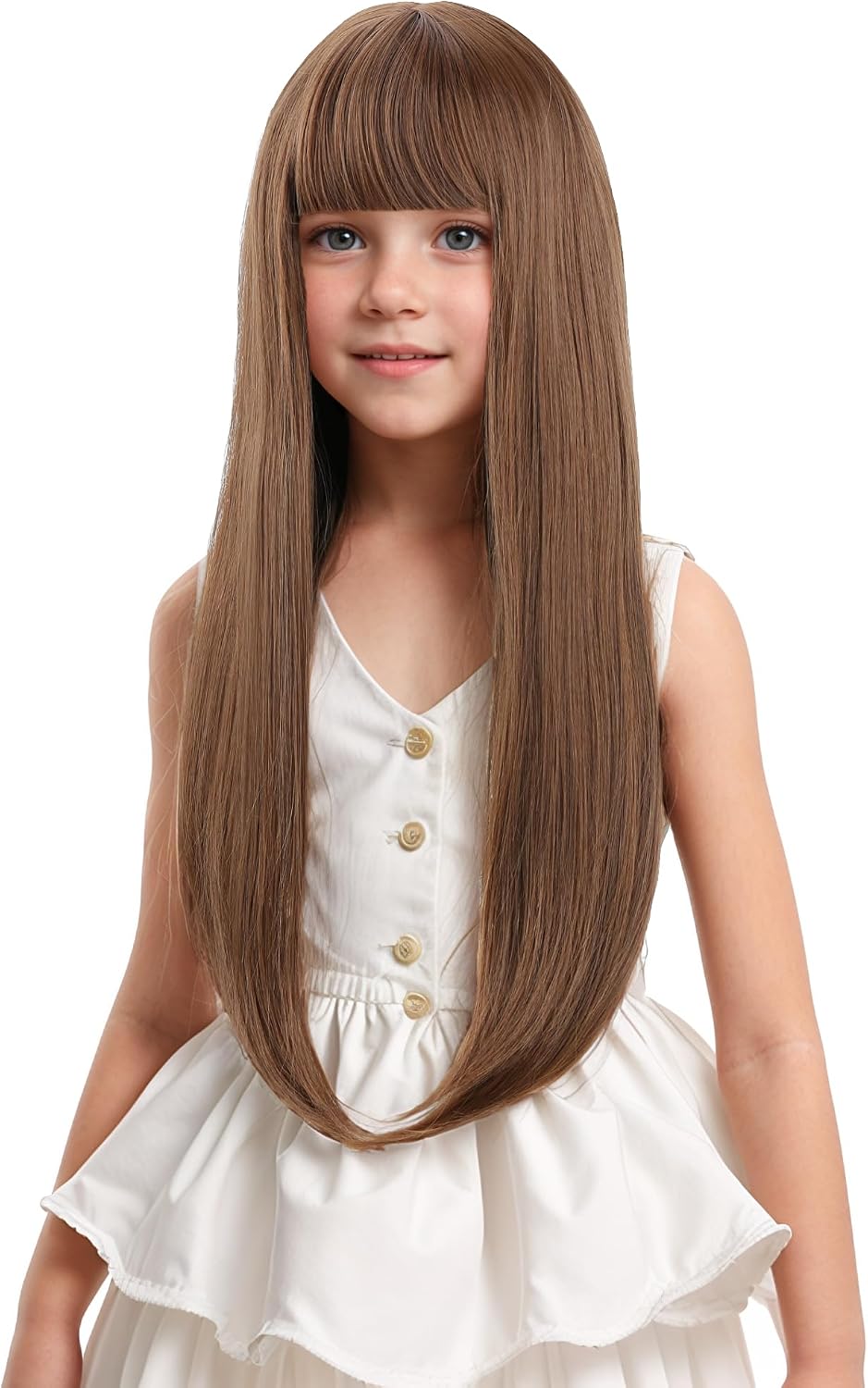 WAVELNM kids long straight black wig with hot pink highlights and bangs - view 30