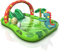 Inflatable Kids Pool, Airefina Dino Planet Inflatable Play Center Kiddie Pool with Water Slide - Dino
