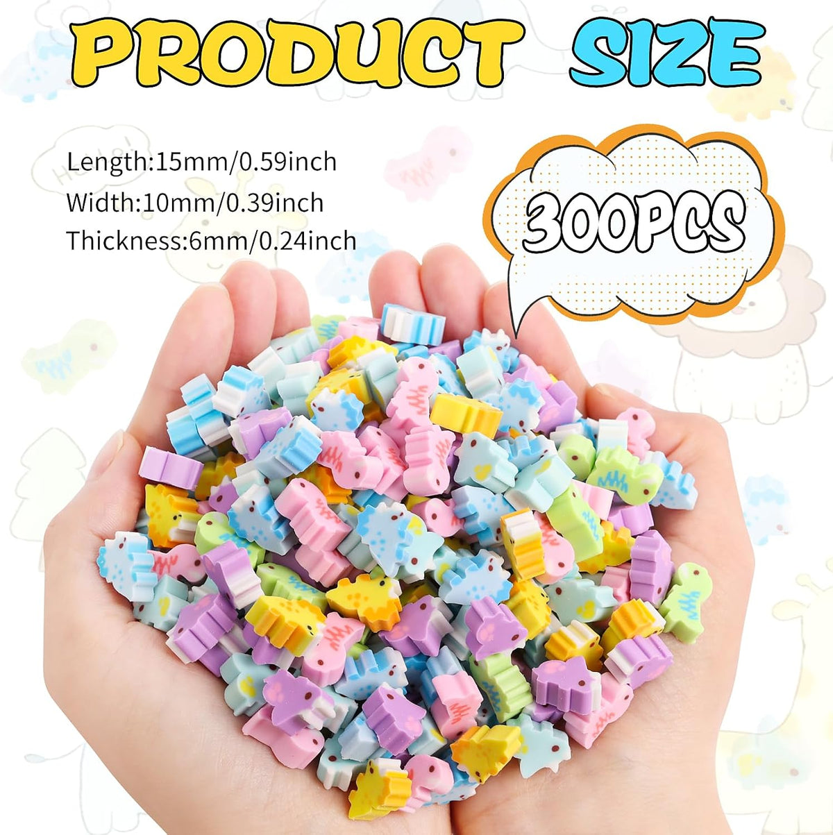 FOIMAS 300-piece mini animal erasers in assorted rubber animal shapes - view 24
