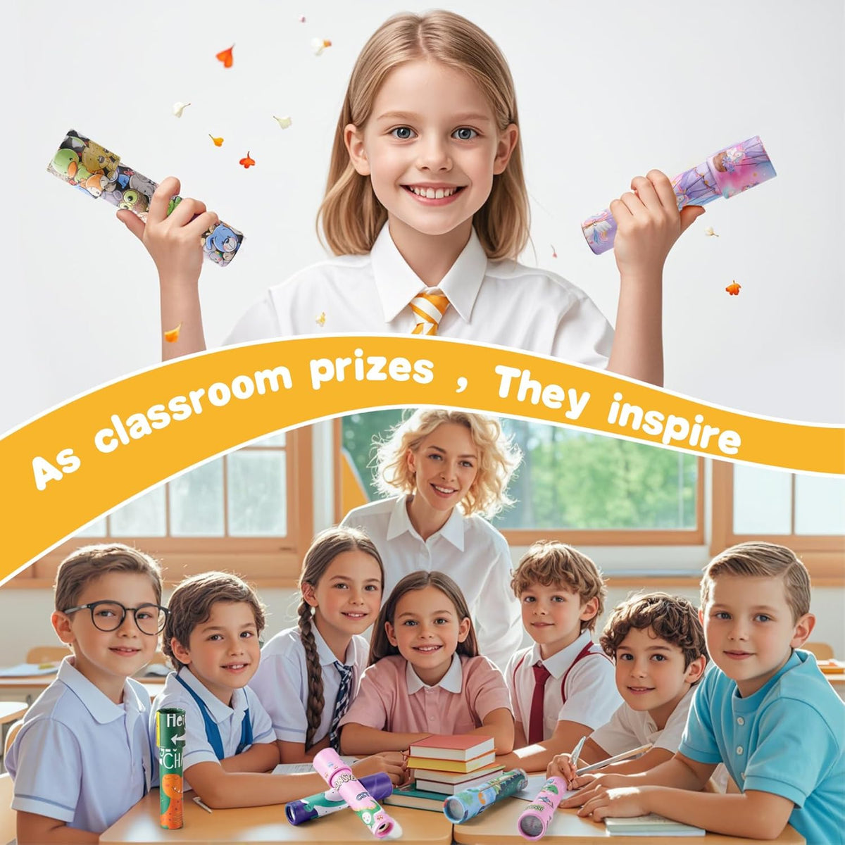 YUBAGOWU 12-pack kids kaleidoscopes in assorted colorful paper tubes - view 3