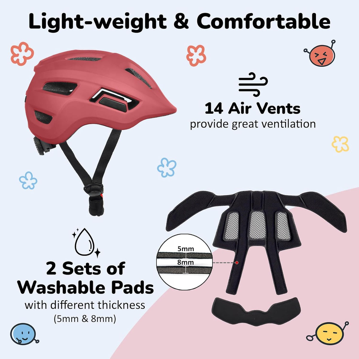 OUWOER toddler and kids bike helmet with vents and adjustable dial - view 31