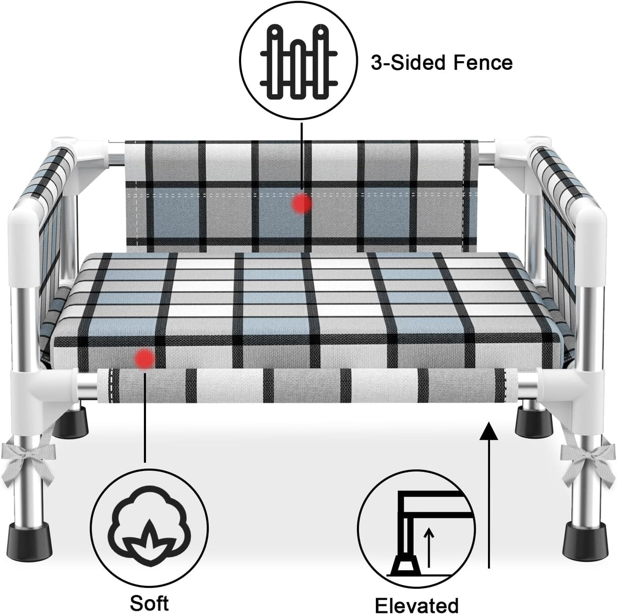 Elevated Dog Bed with with Guardrail - Cushion-S - image 3