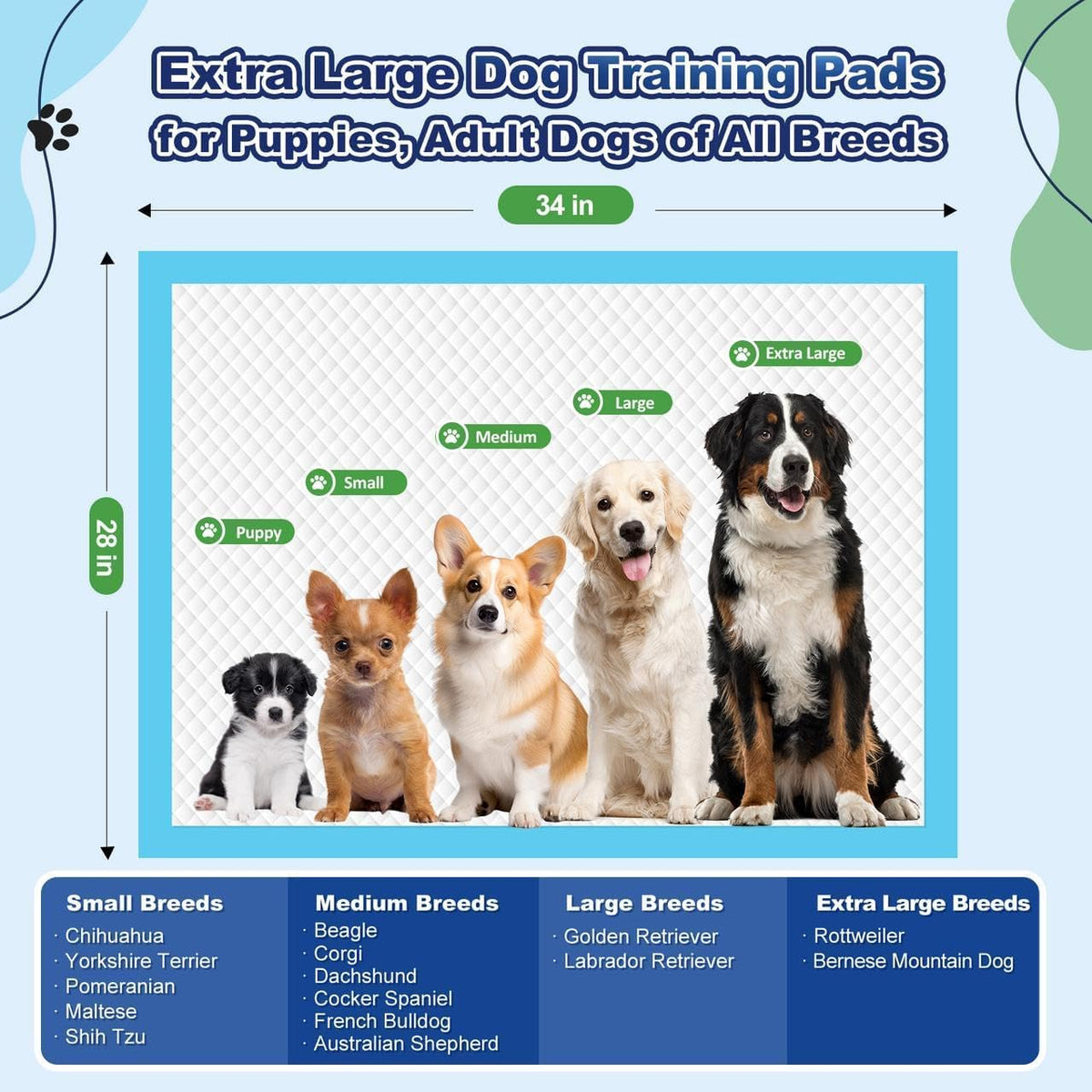 Puppy Pads XL 100 Count, Dog Pee Pads Extra Large - 34"×28" - 100 Count (Blue) - image 3