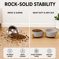 SPUNKYJUNKY Ceramic Dog and Cat Bowl with Wood Stand Non-Slip Matte - 1.7 cups / Grey × 2 - image 3