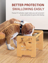 Elevated Dog Bowls, Raised Dog Bowl Stand Adjustable Small - Bamboo / Small / Without Mat - image 4