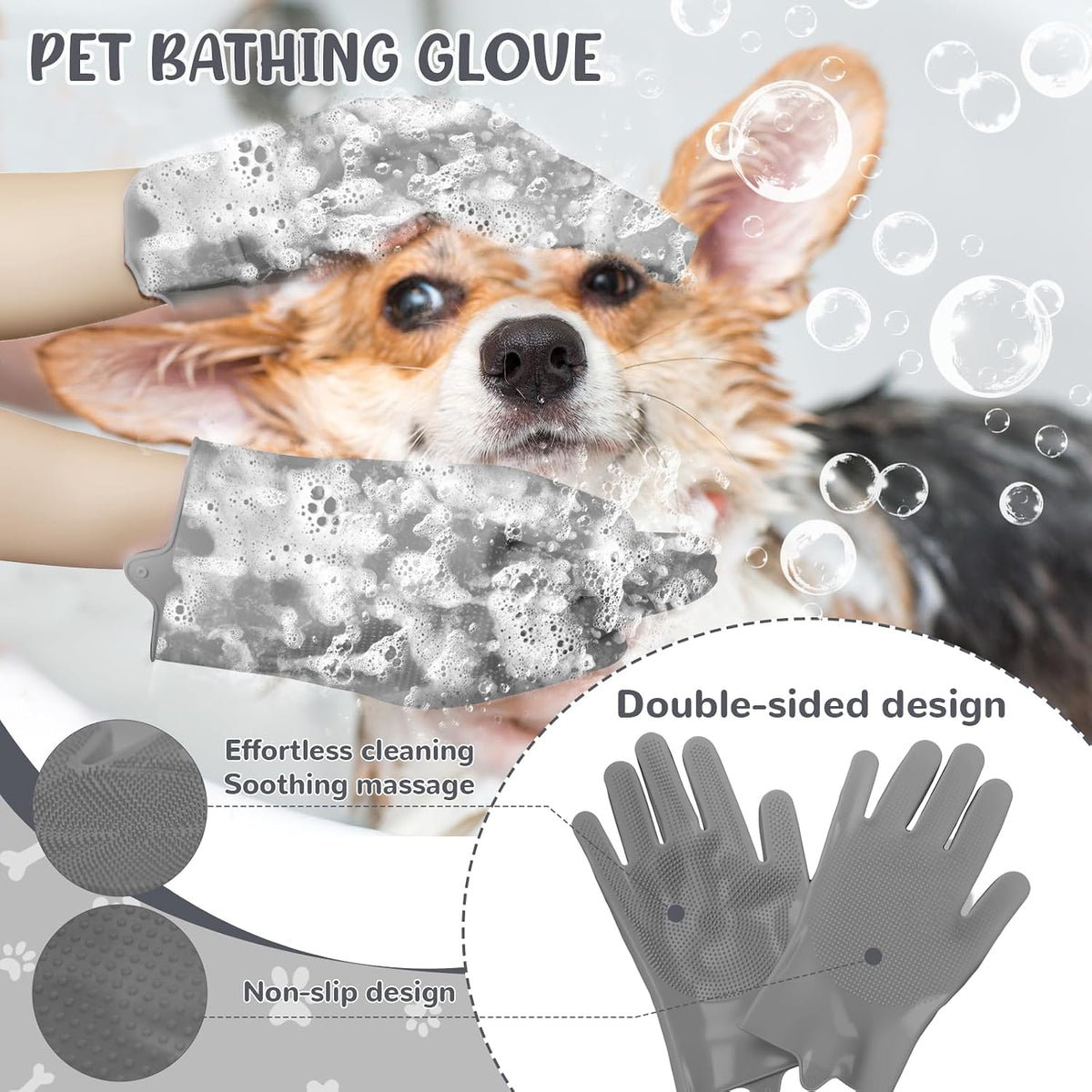 Dog Grooming Kit for Shedding, Bath Gloves - 8 PACK / Gray - image 3