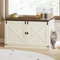 Hzuaneri Cat Litter Box Enclosure - Rustic White and Brown / 39.4"L x 21.7"W x 23.6"H