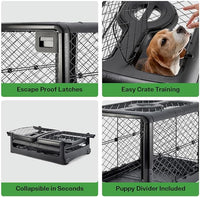 DIGGS Revol Collapsible Dog Crate with Wheels - Premium Portable Dog Crate - Safe, Stylish, and Convenient Indoor Kennel (Charcoal, Medium)