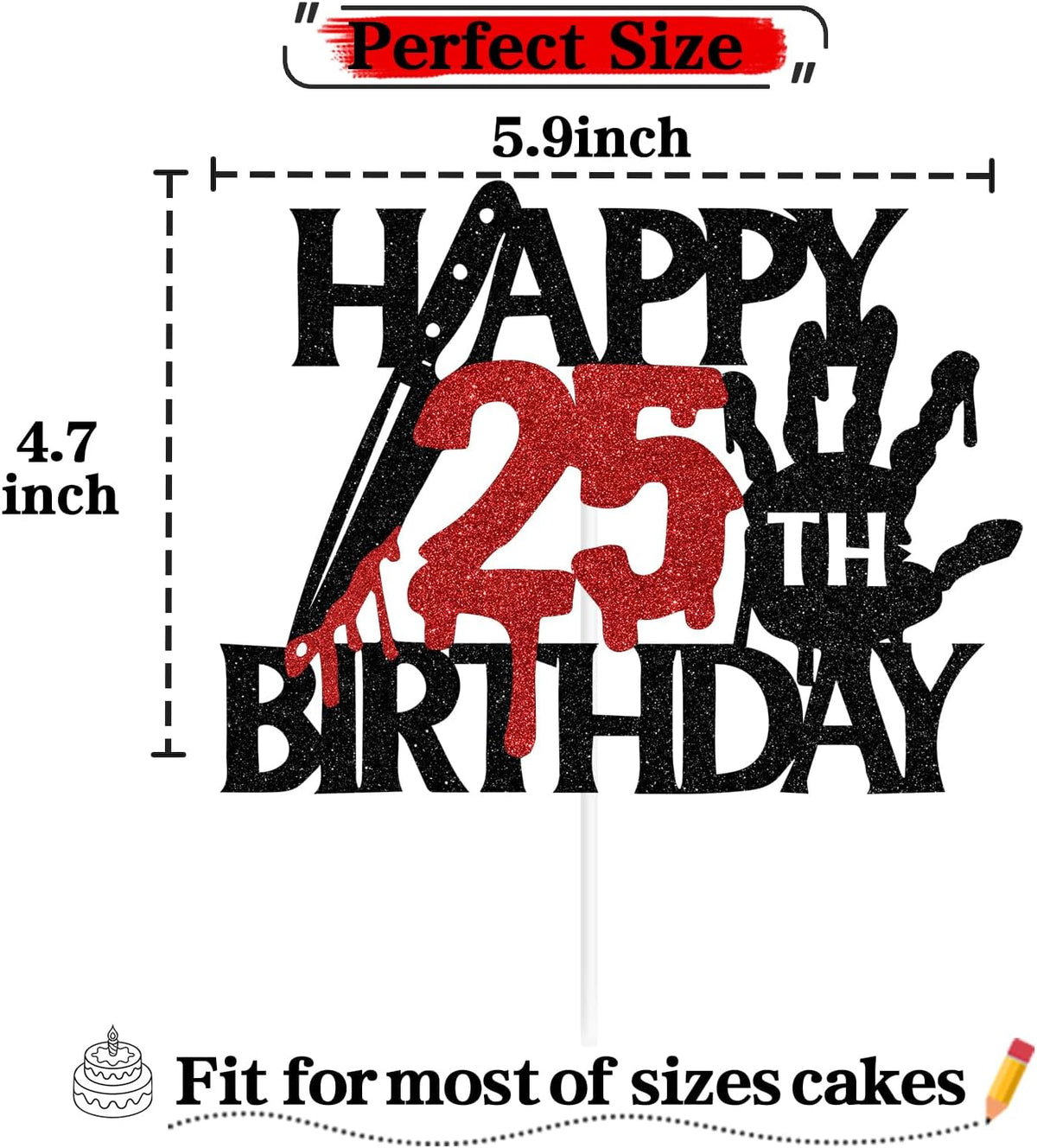 Black glitter Killer Happy 13th Birthday cake topper for a horror Halloween party - view 21