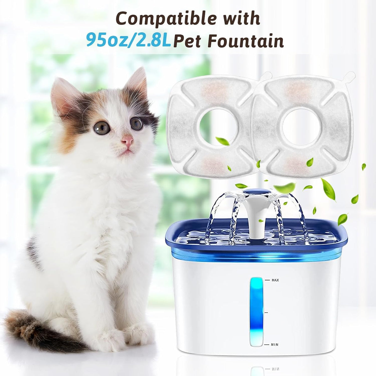 24 Pcs Cat Fountain Replacement Filters 12 Pack Cat Water Fountain - 4 Filters & 4 Sponges - image 3