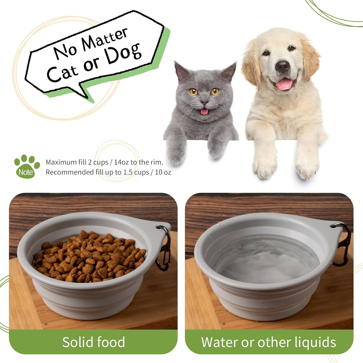 Dog Bowl Pet Travel Collapsible Bowls 2 Pack - Light grey + khaki - image 4