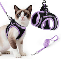 rabbitgoo Cat Harness and Leash Set, Step-in Soft Vest - L / Black-Light Purple