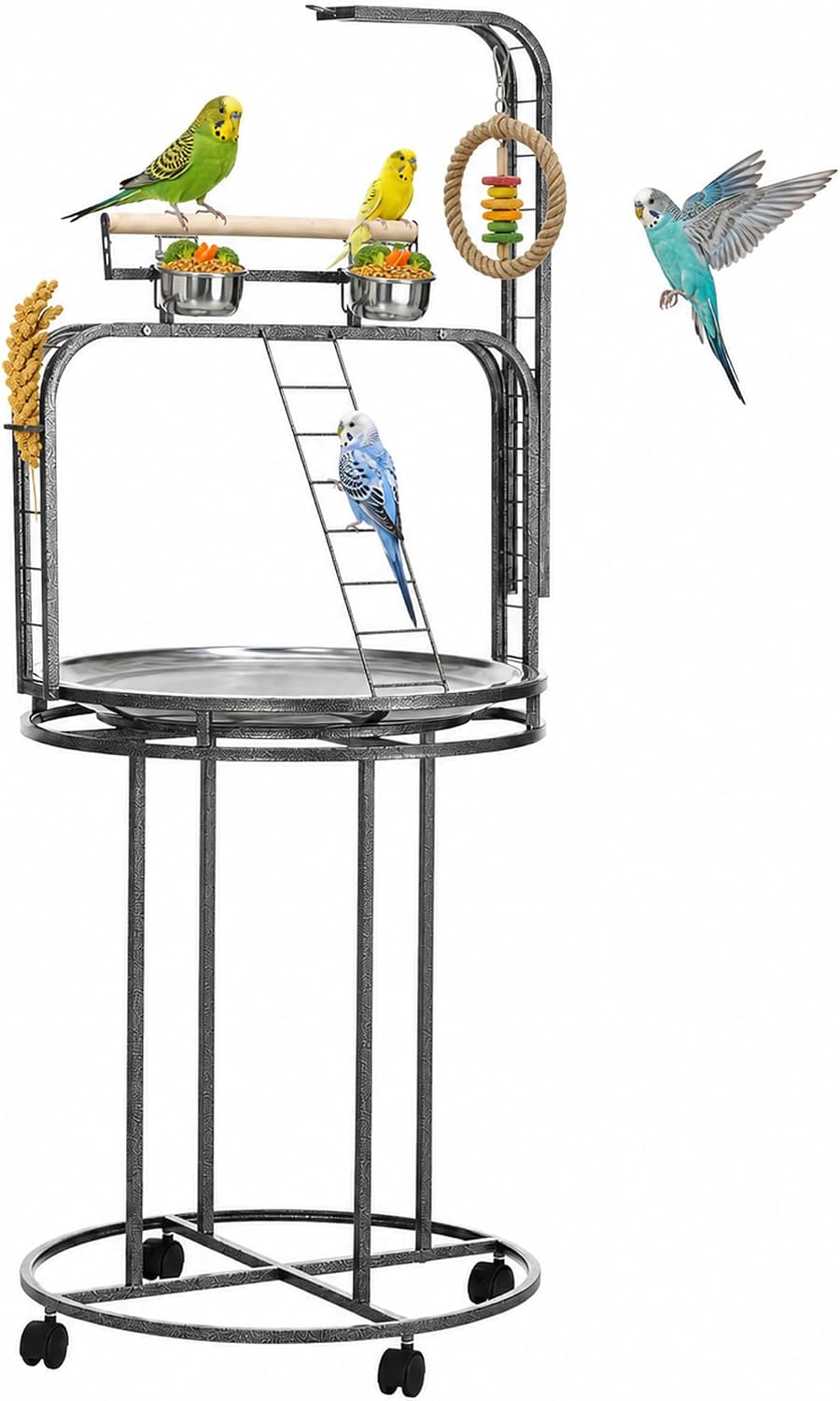 PawHut Parrot Stand Large Bird Perch Stand with Toy Hook & 3 Ladders