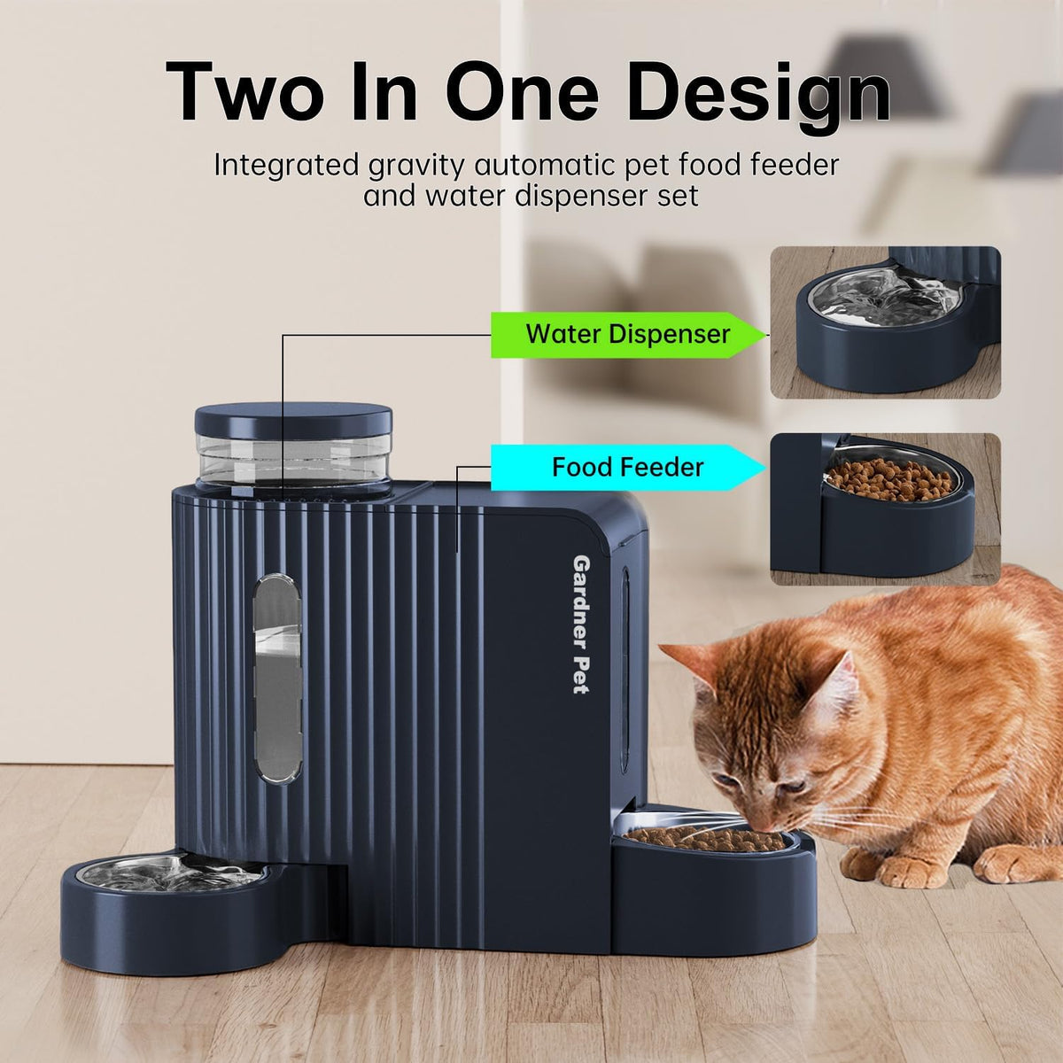 Gravity Automatic Cat Feeder, Water & Food Dispenser Set - Large (0.8 Gallon x 2) / Dark Blue - image 2
