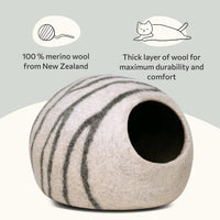 Cat Cave, New Zealand Wool Bed for Indoor Cats - Light Gray / Medium - image 3