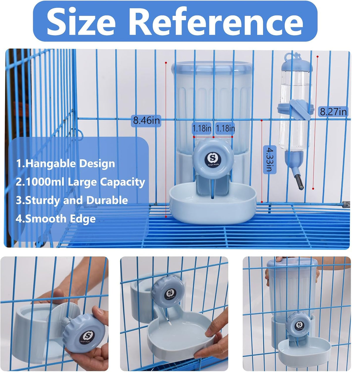 SANGLE SOPFFY Rabbit hay Feeder Small Animal Feeding Set with 350ml - blue - image 3