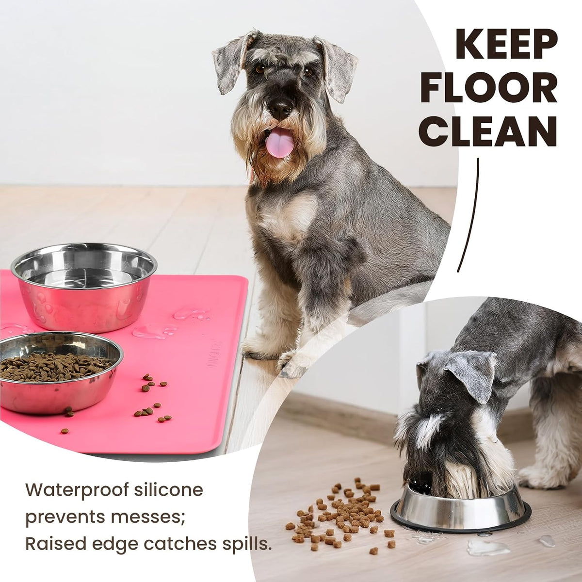 VIVAGLORY Pet Food Mat Flexmat Dog Bowl Mat, S - Pink / S (18.9 x 11.8in) - image 2