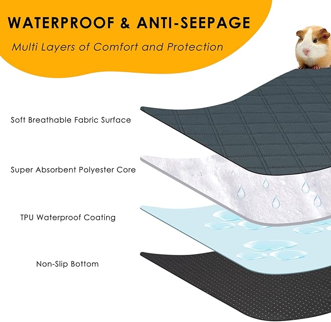 2 Pack Guinea Pig Cage Liners for C&C 2x3 Habitat Guinea Pig Bedding Washable | Super Absorbent | Waterproof | Non Slip | Reusable Guinea Pig Pee Pads for Small Animals Cages - 41.3" x 27.6"