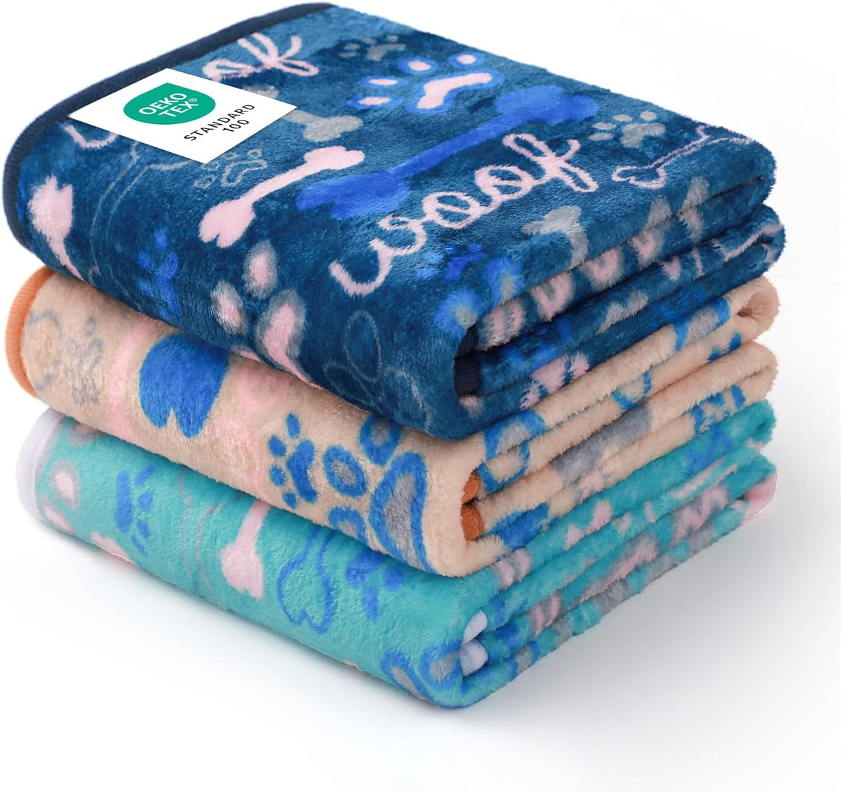 Luciphia 1 Pack 3 Blankets Fluffy Premium Fleece Pet Blanket Flannel - 23x16 inch (Pack of 3) / Khaki/Blue/Navy Bone