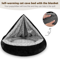 JOEJOY Small Dog Bed Cat Bed with Hooded Blanket - S(23" x 23" x 7") / Black - image 3