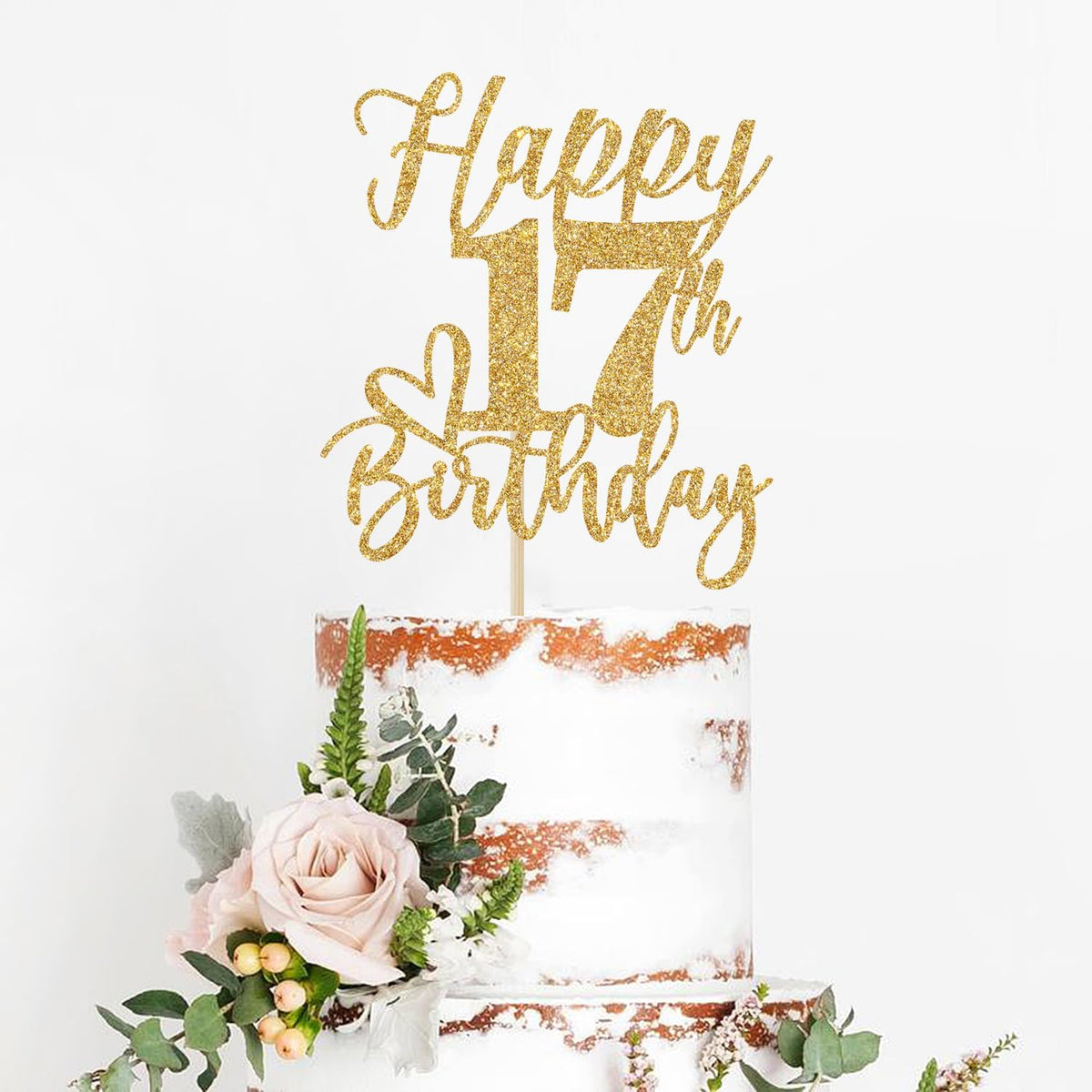 Happy 83rd Birthday Cake Topper - happy 17th birthday / Gold Glitter - image 2