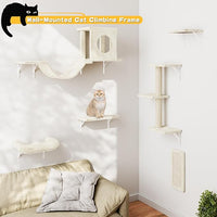 NUNU LAB Wall Mounted Cat Furniture, 6 Pcs Cat Wall Shelves with Condo House, Bridge, Steps, Scratcher, Hammock, Indoor Safe & Stable Furniture for Kittens Play, Beige