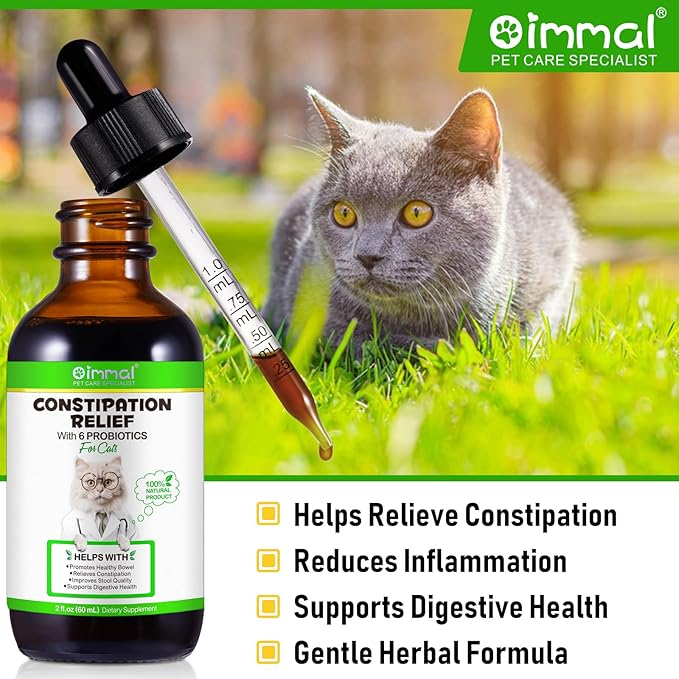 Cat Constipation Relief, Liquid Drops Supports Laxative Relief, Cat Herbal Supplements, Stool Softener Laxative Constipation Relief, Chicken Flavour- 60ml / 2 fl.oz