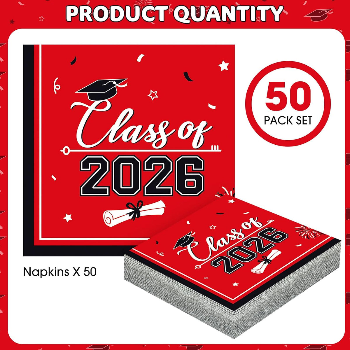 PERFQU Class of 2026 graduation napkins in blue and gold with cap and tassel design - view 14