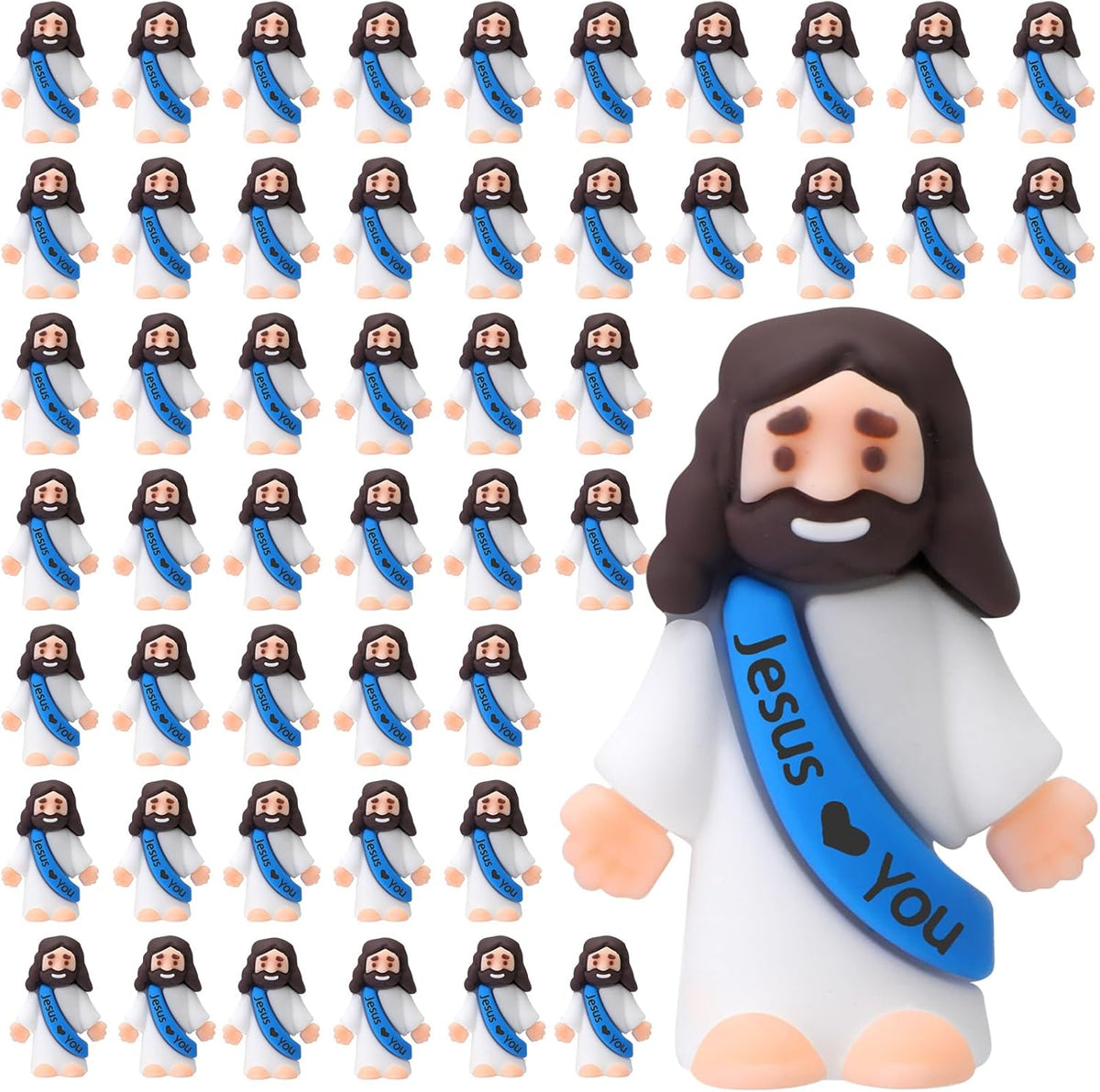 Bememo 50pcs Mini Jesus Loves You Religious Figures - Blue