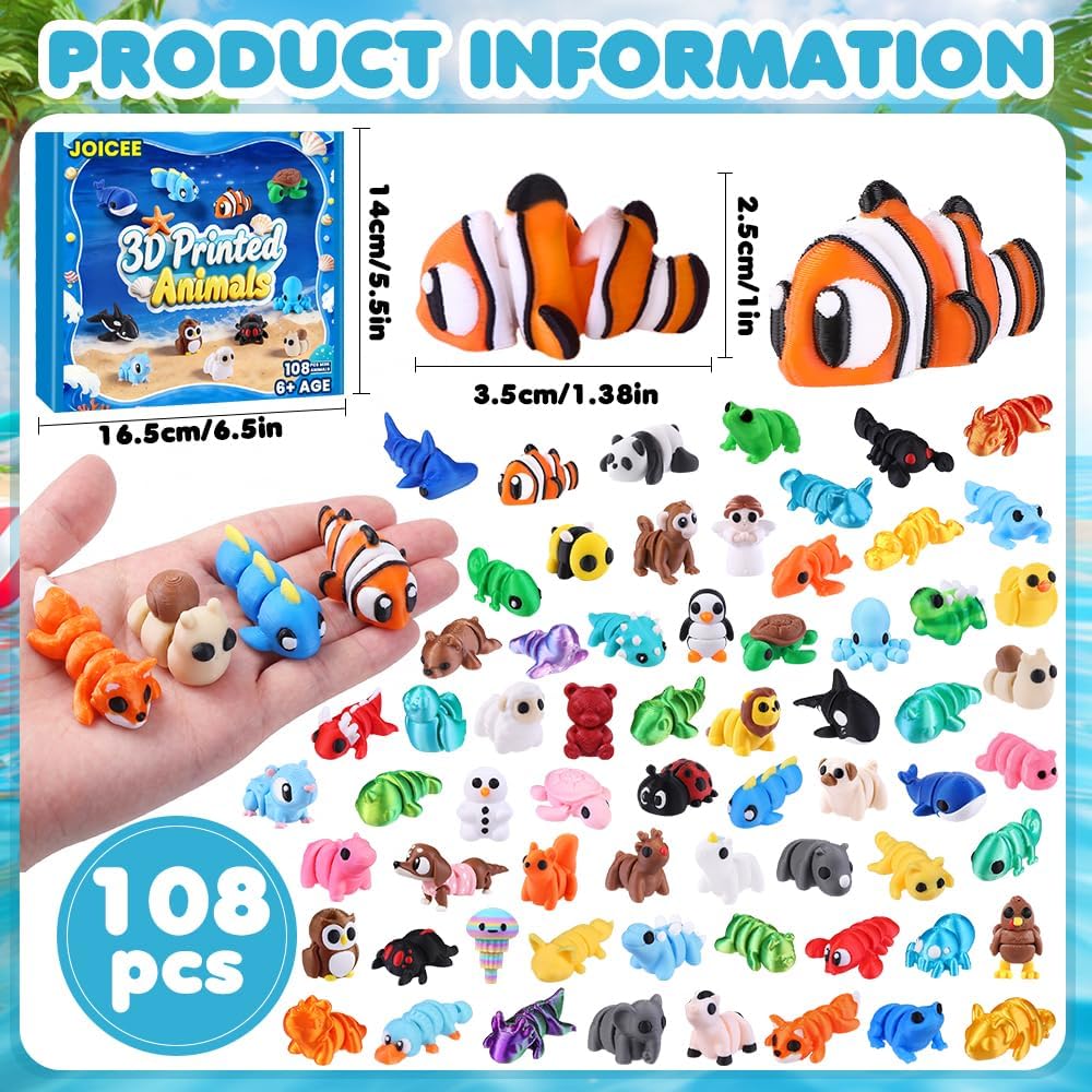 JOICEE 24Pcs 3D Printed Dinosaur Animals Mini Dinosaur Toys – Fun for Kids & Family - Blue - image 2