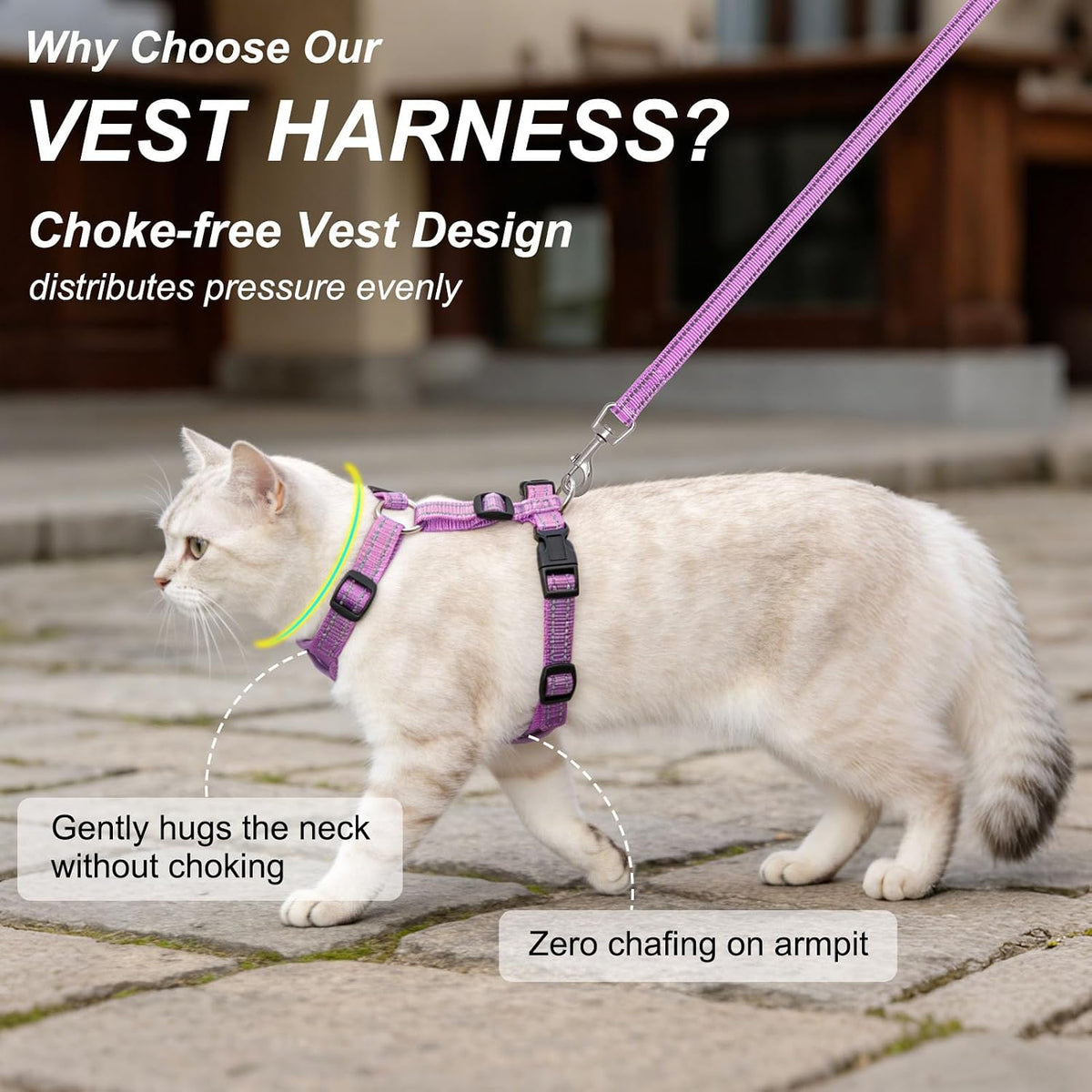 Cat Harness and Leash Set, Escape Proof and Adjustable - Purple / S (Chest: 11 - 16") - image 2