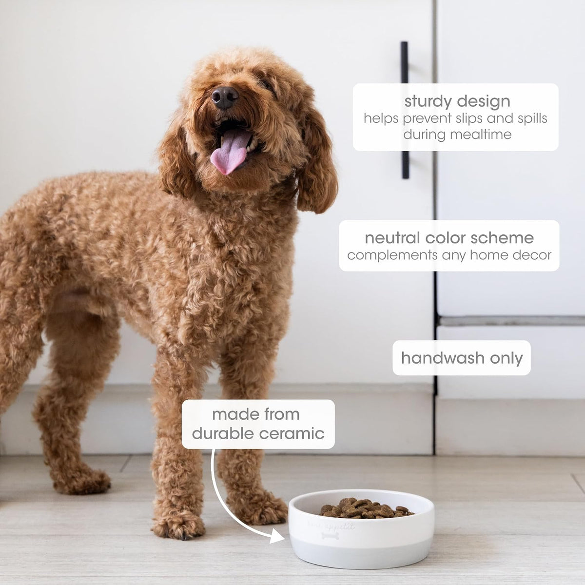 Pearhead Ceramic Dog Bowl, Woof Speckled Pet Food & Water Dish - Gray Bone Appetit Bowl / Small - image 2
