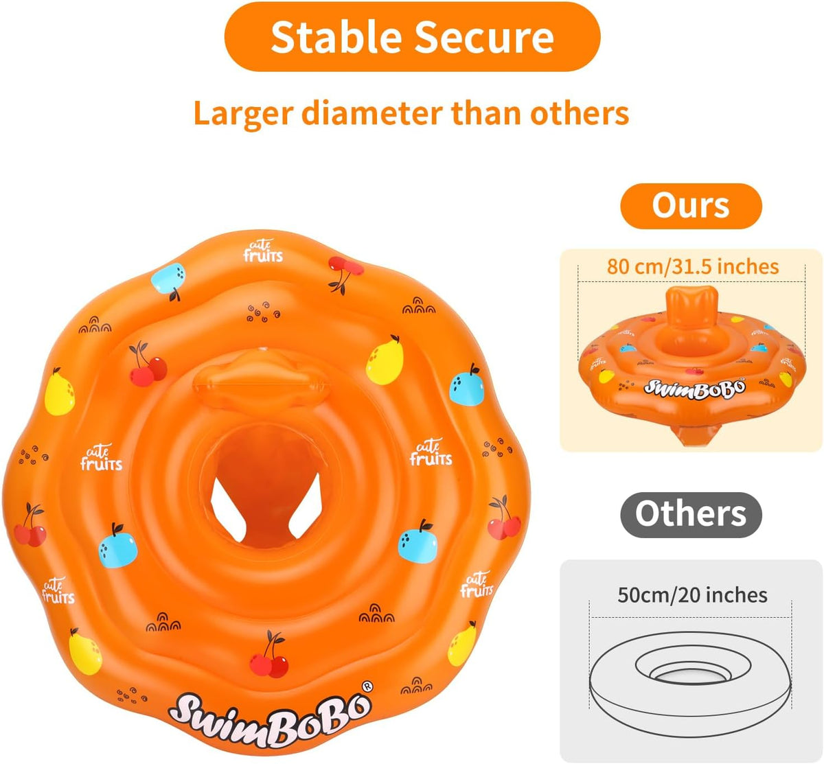 Inflatable Baby Swimming Float with Safety Seat Fun Swimming Pool - Orange - image 2